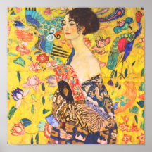 Gustav Klimt Dam med Fläkt vintage art nouveau