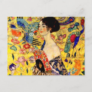Gustav Klimt Dam med Fläkt Vykort
