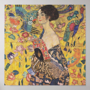 Gustav Klimt Dam med Poster Fläkt