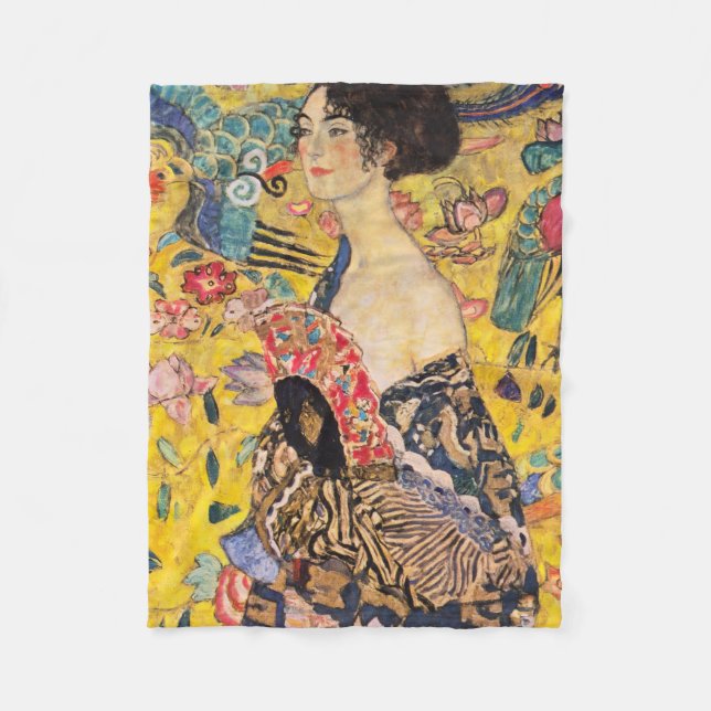 Gustav Klimt - Dam med solfjäder Fleecefilt (Framsidan)