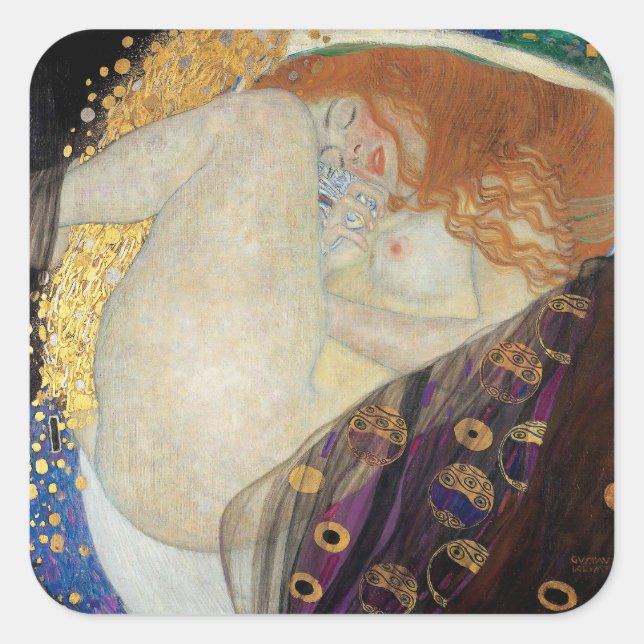 Gustav Klimt - Danae Fyrkantigt Klistermärke (Framsida)
