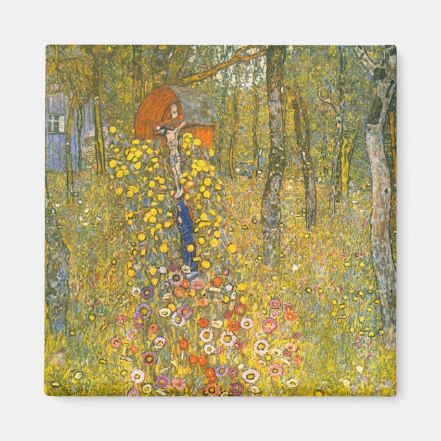 Gustav Klimt Farm Garden med Crucifix Magnet (Framsidan)