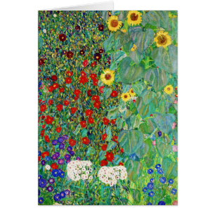 Gustav Klimt Farm Garden med färgning av solblommo Hälsningskort