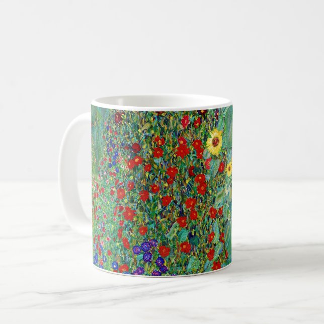 Gustav Klimt Farm Garden med färgning av solblommo Kaffemugg (Framsida vänster)