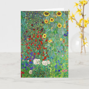 Gustav Klimt Farm Garden med färgning av solblommo Kort