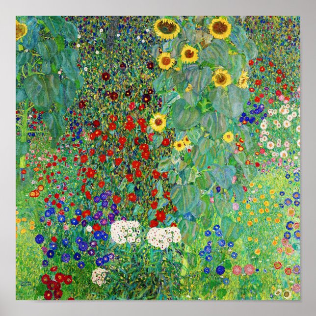 Gustav Klimt Farm Garden med färgning av solblommo Poster (Framsidan)