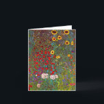 Gustav Klimt Farm Garden med slimmianteckningskort Kort<br><div class="desc">Gustav Klimt Farm Garden med ett solroskort. Oljemålning på arbetsyta 1905-06. Även om Klimt är mest känt för sin guld-period som producerade klassiska verk som The Kiss and Porträtt of Adele Bloch Bauer, producerade konstnären också några oerhört charmerande landskapsverk. Garden Farm med solblommor har en rik sommarträdgård i blomning med...</div>