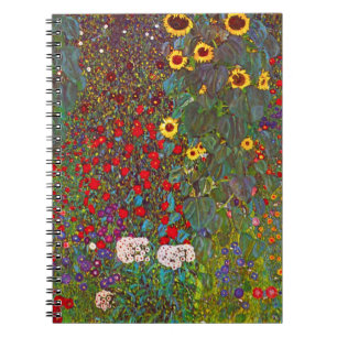 Gustav Klimt Farm Garden med solblommor bärbar da Anteckningsbok