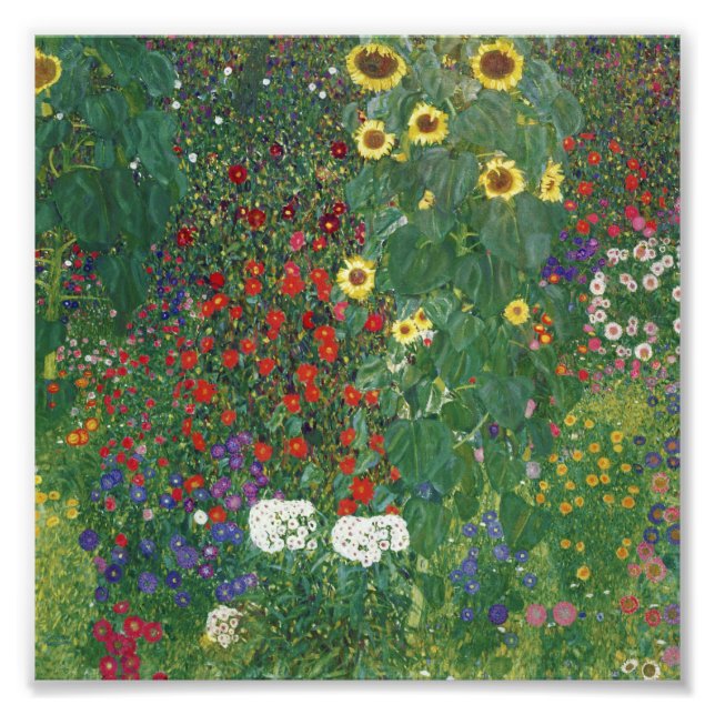 Gustav Klimt - Farm Garden med solblommor Fototryck (Framsidan)