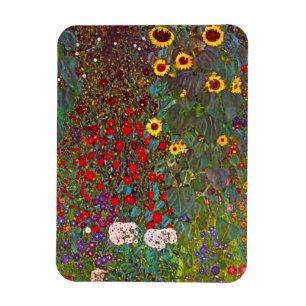 Gustav Klimt Farm Garden med solblommor Magnet