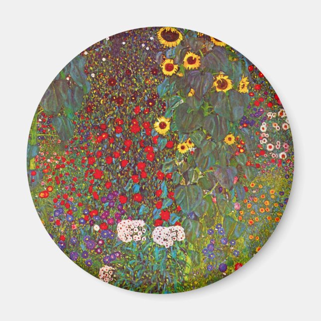 Gustav Klimt Farm Garden med solblommor Magnet (Framsidan)