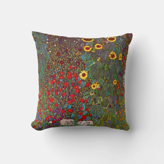 Gustav Klimt Farm Garden med solblommor Pillow Kudde (Framsida)