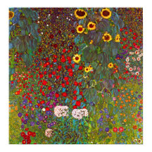 Gustav Klimt Farm Garden med solblommor Poster