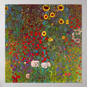 Gustav Klimt Farm Garden med solblommor Poster