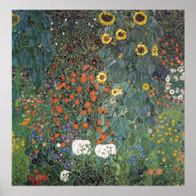 Gustav Klimt Farm Garden med solblommor Poster (Framsidan)
