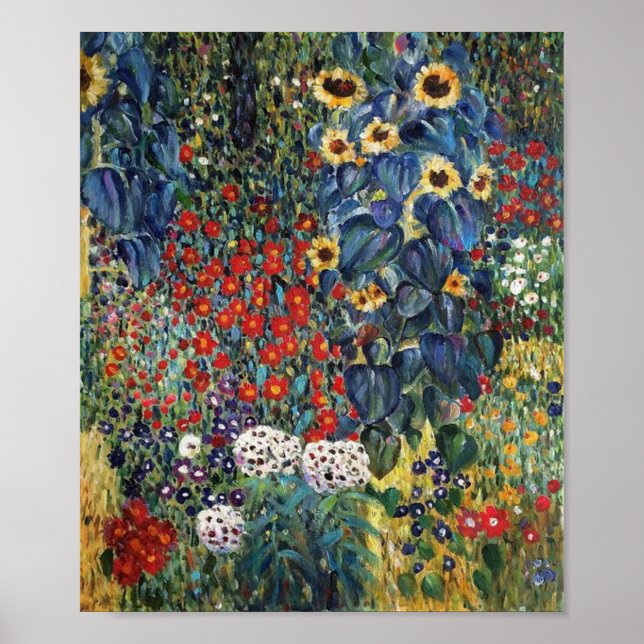 Gustav Klimt Farm Garden med solblommor Poster (Framsidan)