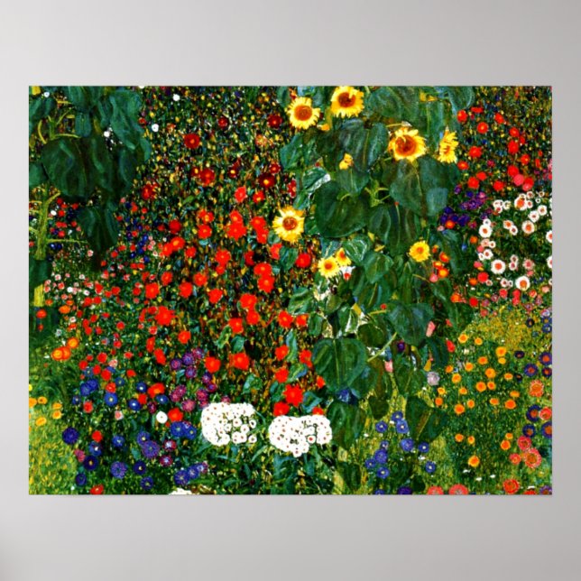 Gustav Klimt - Farm Garden med solblommor Poster (Framsidan)