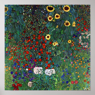 Gustav Klimt Farm Garden med solblommor Poster