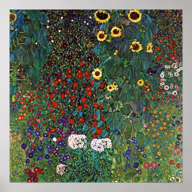Gustav Klimt Farm Garden med solblommor Poster (Framsidan)