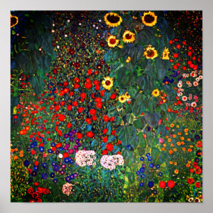 Gustav Klimt Farm Garden med solblommor Poster