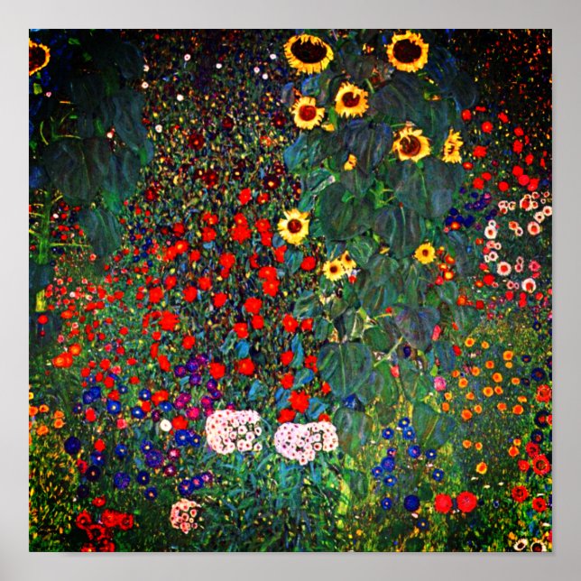 Gustav Klimt Farm Garden med solblommor Poster (Framsidan)