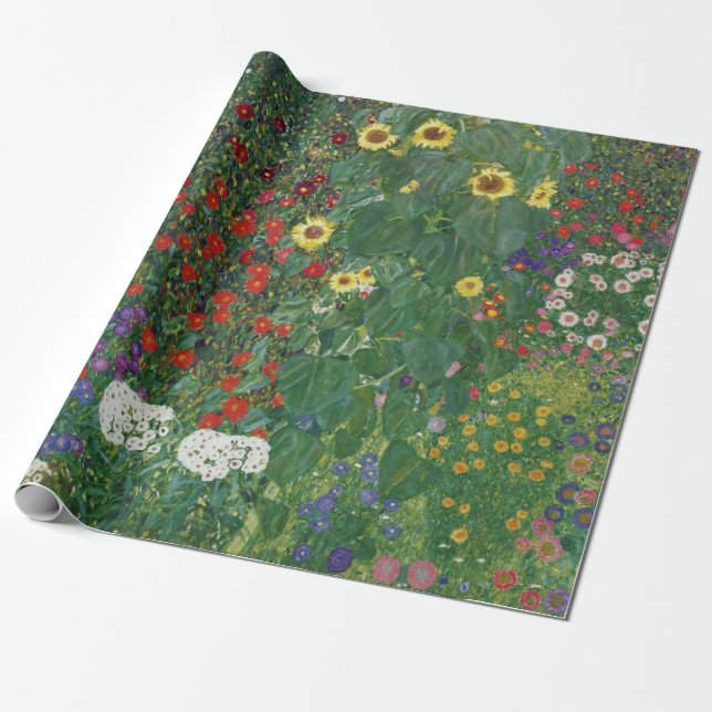 Gustav Klimt - Farm Garden med solblommor Presentpapper (Utrullad)