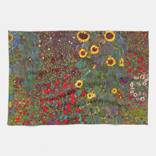 Gustav Klimt Farm Garden med Sunblommor Towel Kökshandduk