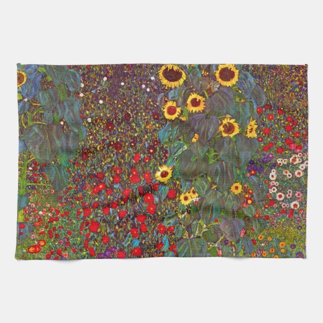Gustav Klimt Farm Garden med Sunblommor Towel Kökshandduk (Horisontell)