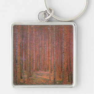 Gustav Klimt Fir Forest Tannenwald Red Träd Fyrkantig Silverfärgad Nyckelring