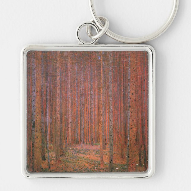 Gustav Klimt Fir Forest Tannenwald Red Träd Fyrkantig Silverfärgad Nyckelring (Framsidan)
