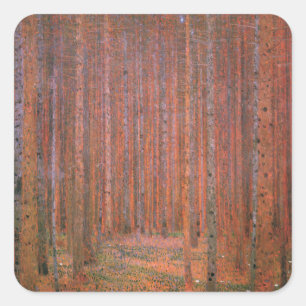 Gustav Klimt Fir Forest Tannenwald Red Träd Fyrkantigt Klistermärke