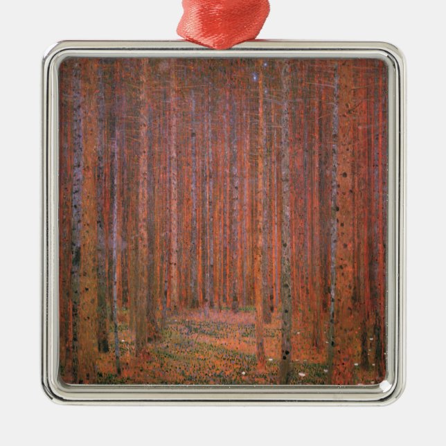 Gustav Klimt Fir Forest Tannenwald Red Träd Julgransprydnad Metall (Framsidan)
