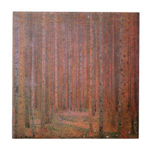 Gustav Klimt Fir Forest Tannenwald Red Träd Kakelplatta
