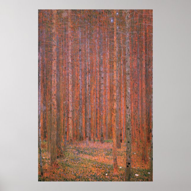 Gustav Klimt Fir Forest Tannenwald Red Träd Poster (Framsidan)
