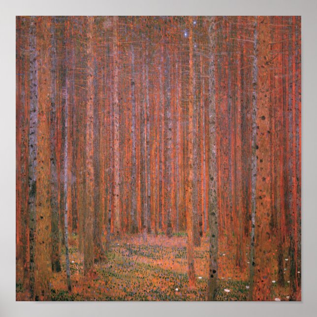Gustav Klimt Fir Forest Tannenwald Red Träd Poster (Framsidan)