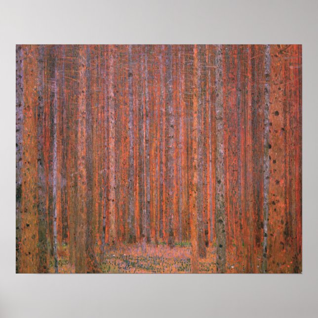 Gustav Klimt Fir Forest Tannenwald Red Träd Poster (Framsidan)