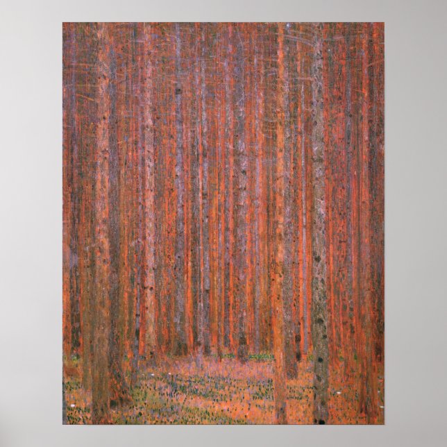 Gustav Klimt Fir Forest Tannenwald Red Träd Poster (Framsidan)