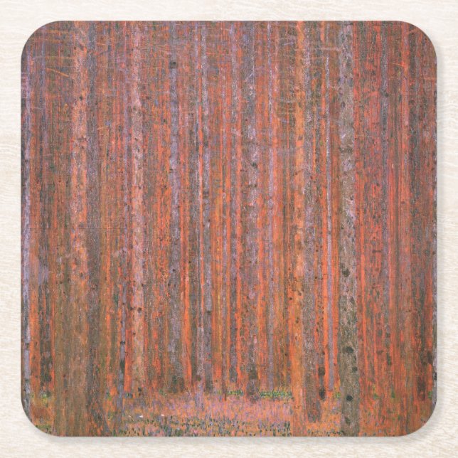 Gustav Klimt Fir Forest Tannenwald Red Träd Underlägg Papper Kvadrat (Framsidan)