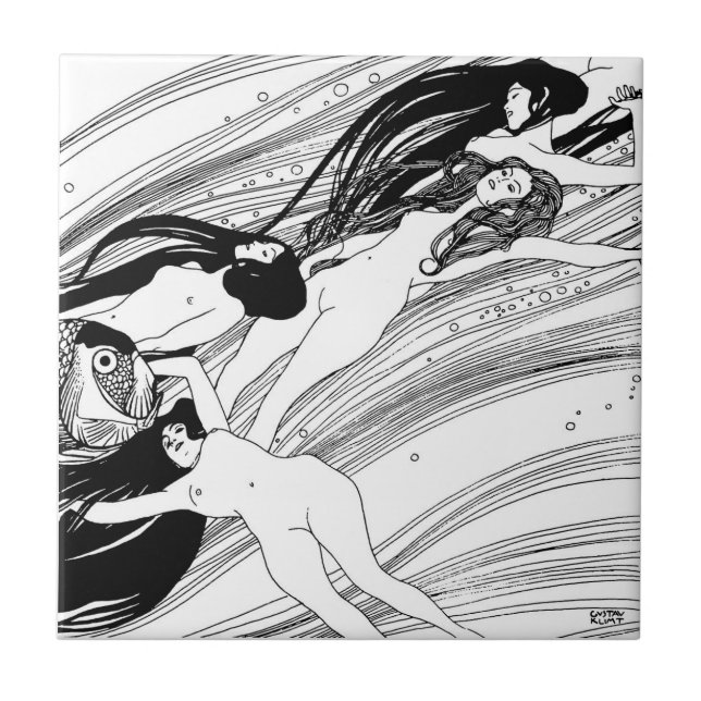 Gustav Klimt - Fisk Blod Surreal Japansk Konst Kakelplatta (Framsidan)