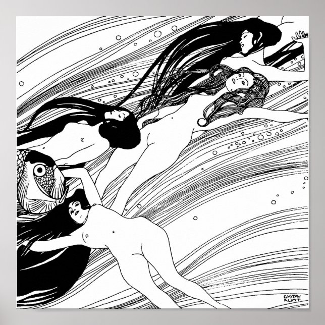 Gustav Klimt - Fisk Blod Surreal Japansk Konst Poster (Framsidan)