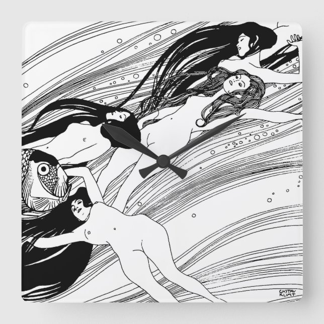 Gustav Klimt - Fiskblodet Surreal japansk konst Fyrkantig Klocka (Framsida)