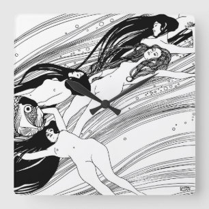 Gustav Klimt - Fiskblodet Surreal japansk konst Fyrkantig Klocka