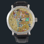 Gustav Klimt Fulfillment Nouveau Couple Armbandsur<br><div class="desc">Gustav Klimt,  Fulfillment 1910-1911 Art nouveau Couple med Klimts namnteckning snurrande design och vackra guld-målning.</div>