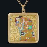 Gustav Klimt Fulfillment Nouveau Couple Guldpläterat Halsband<br><div class="desc">Gustav Klimt,  Fulfillment 1910-1911 Art nouveau Couple med Klimts namnteckning snurrande design och vackra guld-målning.</div>