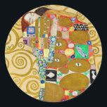 Gustav Klimt Fulfillment Nouveau Couple Runt Klistermärke<br><div class="desc">Gustav Klimt,  Fulfillment 1910-1911 Art nouveau Couple med Klimts namnteckning snurrande design och vackra guld-målning.</div>