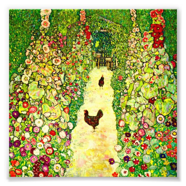 Gustav Klimt Garden med Chickens Fototryck (Framsidan)