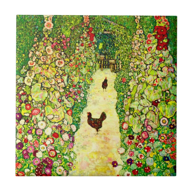 Gustav Klimt Garden med Chickens Kakelplatta (Framsidan)