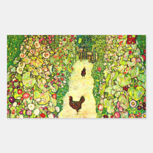 Gustav Klimt Garden med Chickens Rektangulärt Klistermärke