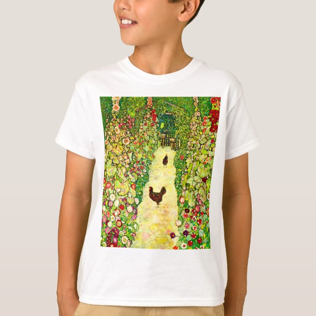 Gustav Klimt Garden med Chickens T Shirt (Framsida)