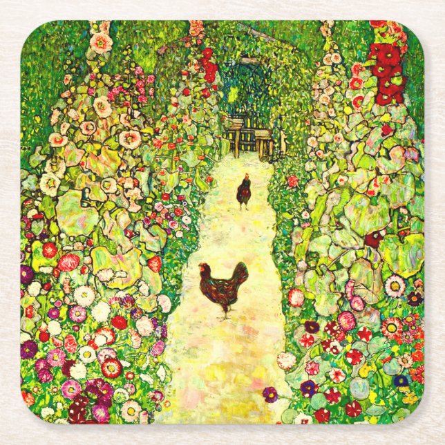 Gustav Klimt Garden med Chickens Underlägg Papper Kvadrat (Framsidan)